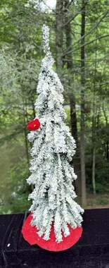 Lovely Heavily Snow Dusted Flocked Christmas Tree With Red Cardinal Bird 19” Tal